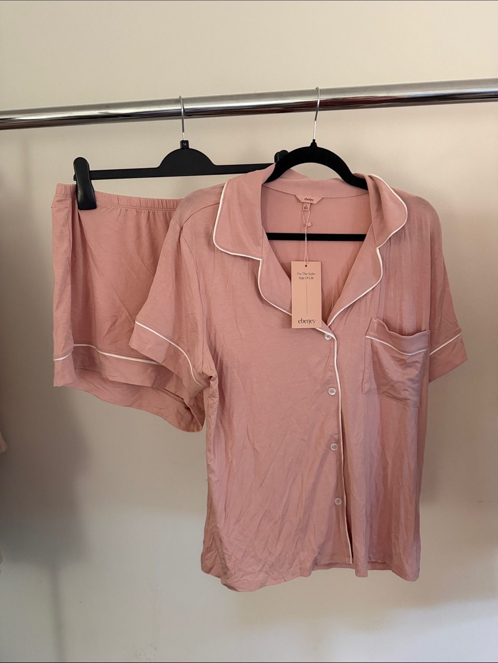 Eberjey Dusty Rose Short Sleeve Pajama Set with White Piping
